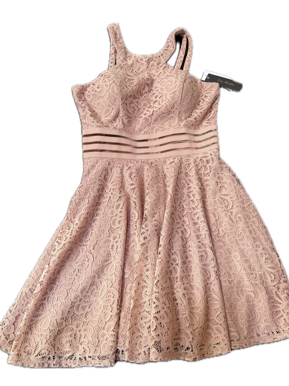 City Studio Mauve Lace Fit-and-Flare Dress